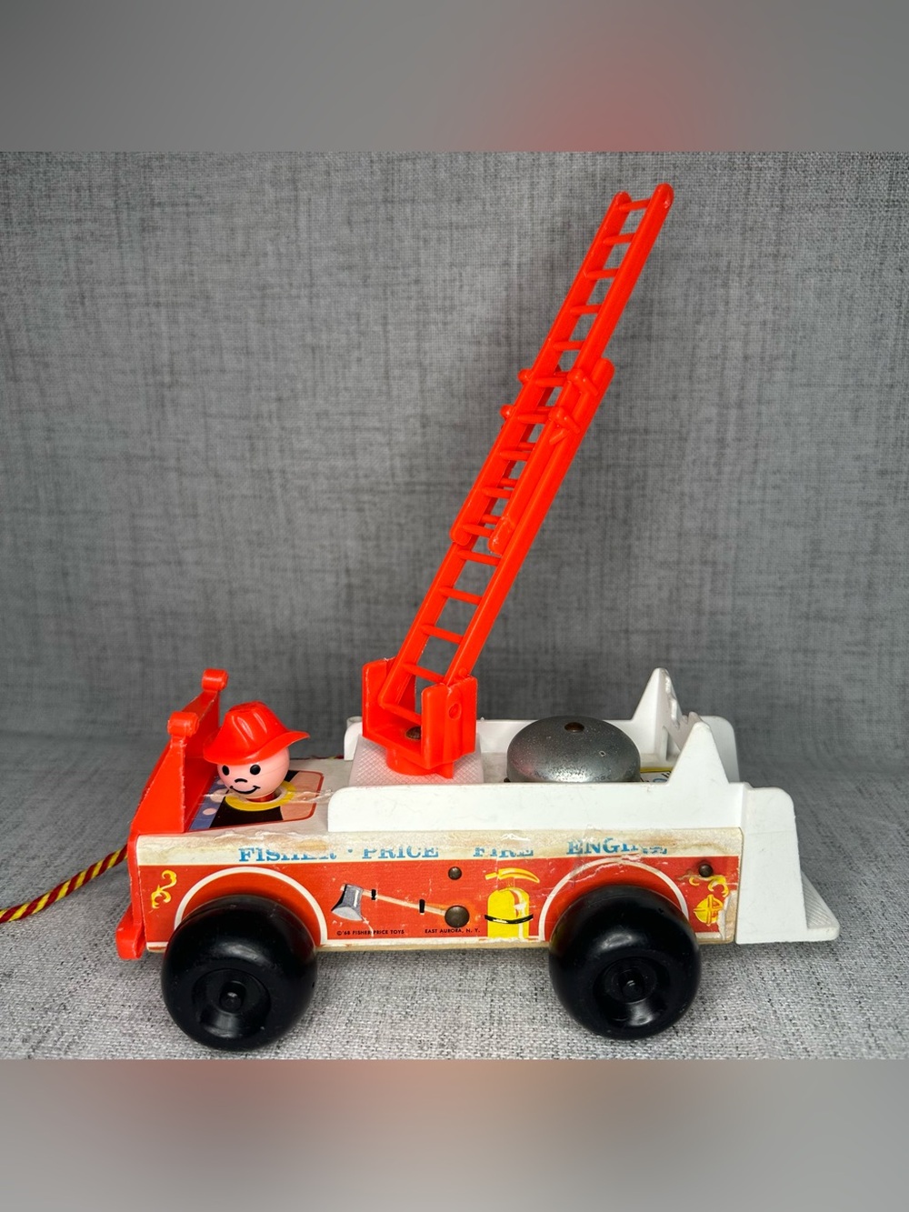 Vintage 1968 Fisher Price Little People Wood Fire Truck Engine With Fireman